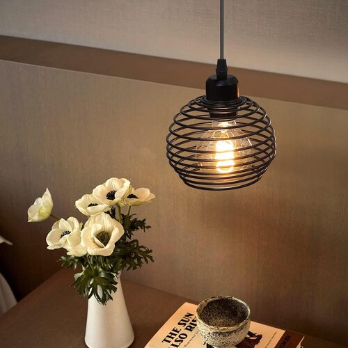 Nettlife Viseča svetilka E27 Črna Diam.15cm Vintage vzmetna zasnova Kovina z vtičem in stikalom Retro za dnevno sobo kuhinjo Max.40W, (22122937) Cene