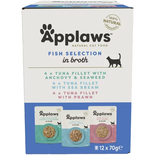Applaws 10 + 2 gratis! mokra mačja hrana 12 x 70 g - Ribji izbor vrečke mačja hrana v bujonu