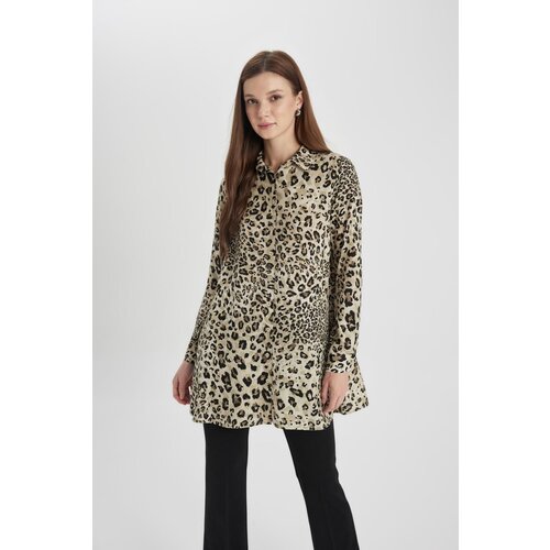 Defacto Regular Fit Leopard Patterned Long Sleeve Shirt Tunic Slike