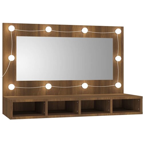  s ogledalom LED boja smeđeg hrasta 90x31,5x62 cm Slike