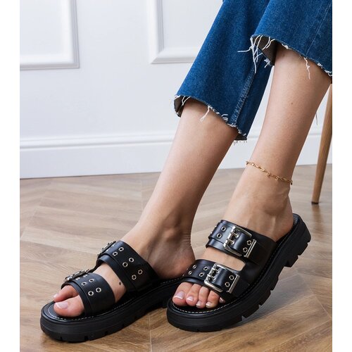 D/CEO Black flat sandals with buckles on straps Liluna Cene