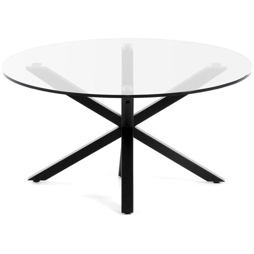 Kave Home Črna okrogla mizica s stekleno mizno plo&scaron;čo &oslash; 82 cm Argo &ndash; Cene