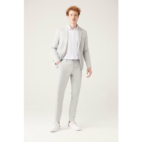 Avva Men's Gray Bi-stretch Slim Fit Slim Fit Chino Pants with Side Pockets Cene