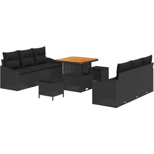 vidaXL 9-dijelni set vrtnih sofa s jastučićima crni poli ratan akacija, dvosjed vrtna sofa s jastučićima crna poli ratan, 3-dijelni set vrtnih jela s jastučićima crni poli ratan akacija Cijene