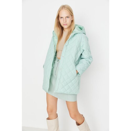 Trendyol Mint Oversize Hooded Quilted Coat Slike
