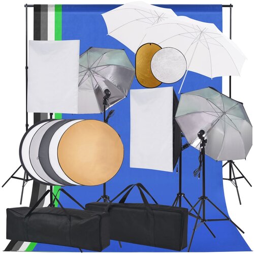 VidaXL Foto studijski komplet s softboxi, dežniki, ozadjem, odbojnikom Slike