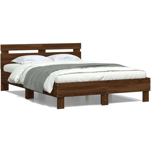 VidaXL Okvir kreveta s uzglavljem LED smeđa boja hrasta 135 x 190 cm Slike