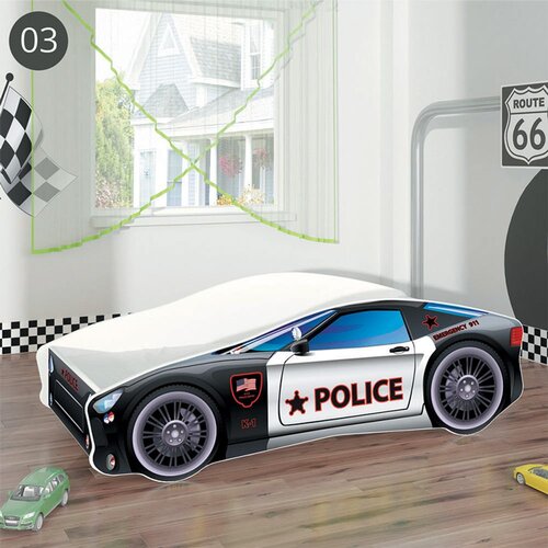 ACMA Dječji krevet Auto 160x80 cm - 03 Policija crno-bijeli Cijene