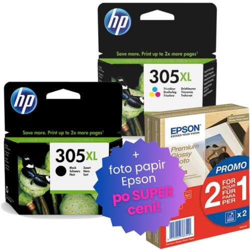 Epson Komplet kartuš HP 3YM62AE nr.305XL (črna + barvna), original + foto papir po SUPER ceni Cene