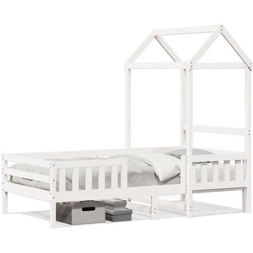  The Living Store Posteljni okvir s streho bel 75x190 cm trdna borovina - Posteljni Okvir, (21525213) Slike