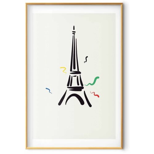  Plakat - Black Illustration of the Eiffel Tower on a Light Background 21x30 Zlatni okvir s margom Slike