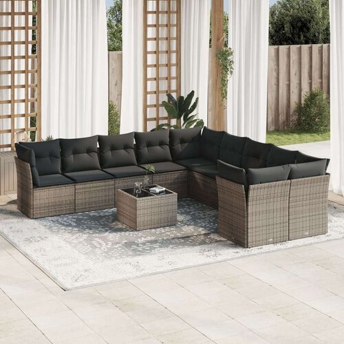  11-dijelni set vrtnih sofa od poliratana s jastucima sivi Slike