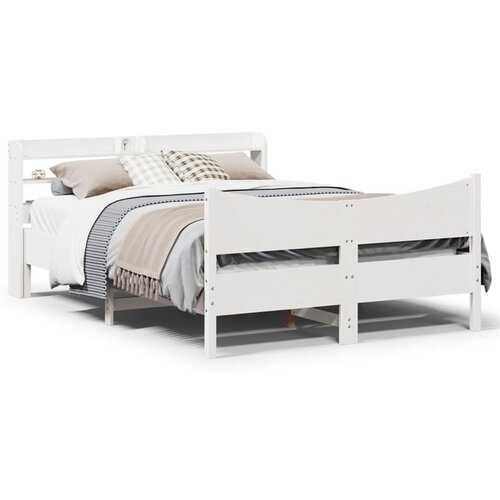 vidaXL Okvir za krevet s uzglavljem bijeli 135 x 190 cm od borovine Cene