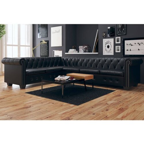 vidaXL Chesterfield kotna sedežna garnitura umetno usnje črna Cene