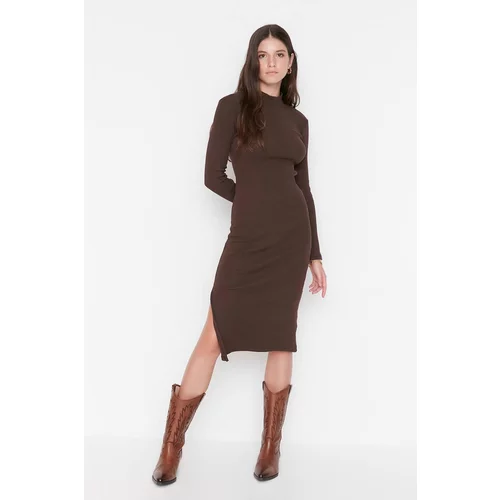 Trendyol Brown Ribbed Bodycon Midi Knitted Dress