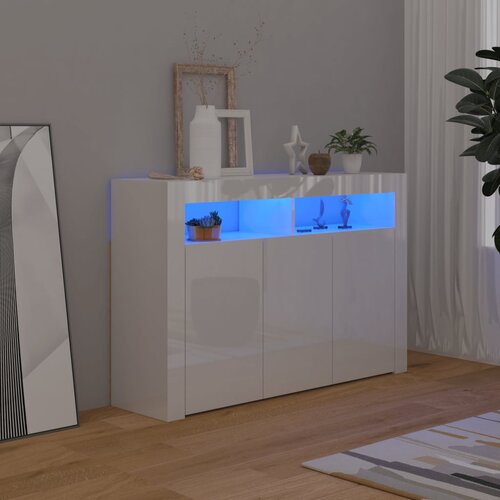 VidaXL komoda z LED lučkami visok sijaj bela 115,5x30x75 cm Slike