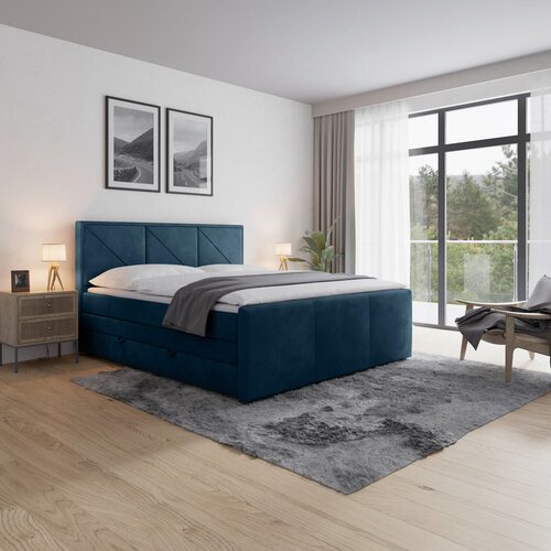 Livetastic BOXSPRING POSTELJA 180 cm x 200 cm , les, kovina, umetna masa, tekstil modra Cene
