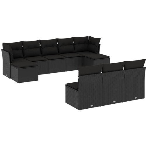  10-dijelni set vrtnih sofa s jastucima crni od poliratana Slike