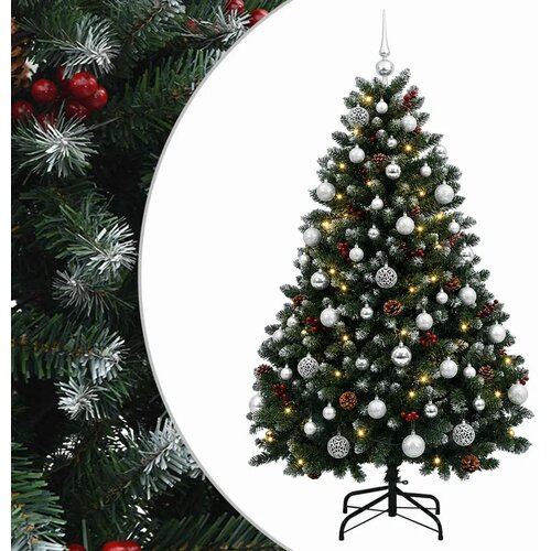  Umjetno božićno drvce zeleno s kuglicama 150 cm 150 LED lampica - Zelena s mraženim vrhovima &amp;Oslash; 80 x 150 cm s 150 LED dioda i sre Slike