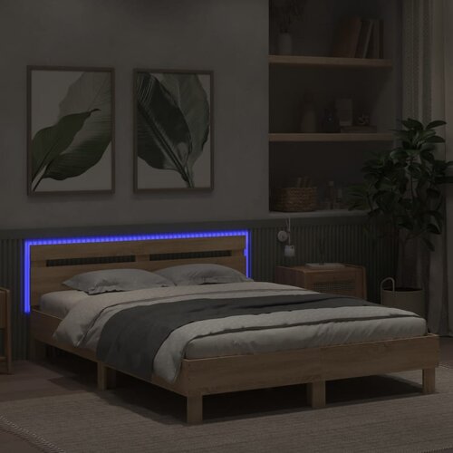  Okvir za krevet s uzglavljem i LED boja hrasta 140x200 cm Slike