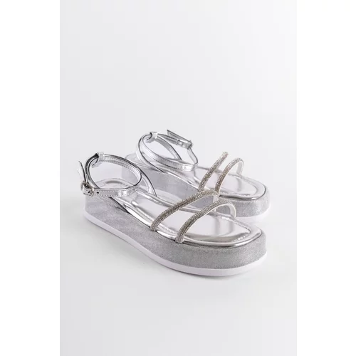 Capone Outfitters Women's Wedge Heel Silvery Gemstone Band Sandals