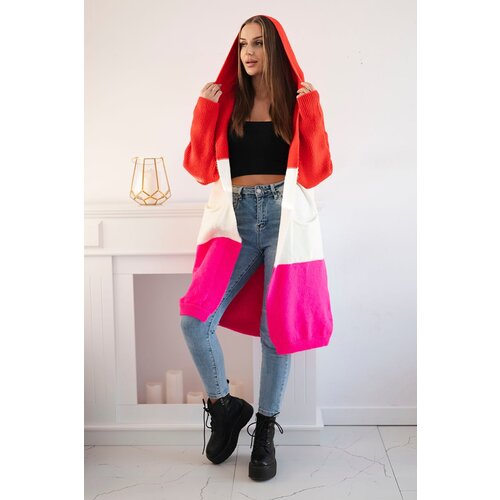 Kesi Striped hooded sweater red+ecru+pink Slike