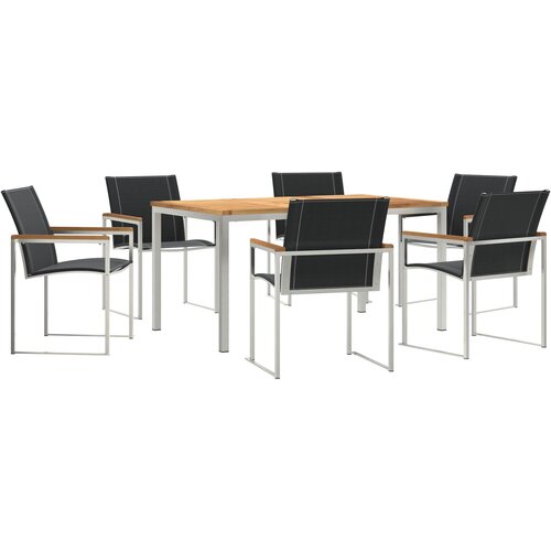 VidaXL 7-dijelni vrtni set za objedovanje od bagremovog drva, vanjski stol za objedovanje 150x90x75 cm od bagremovog drva Slike