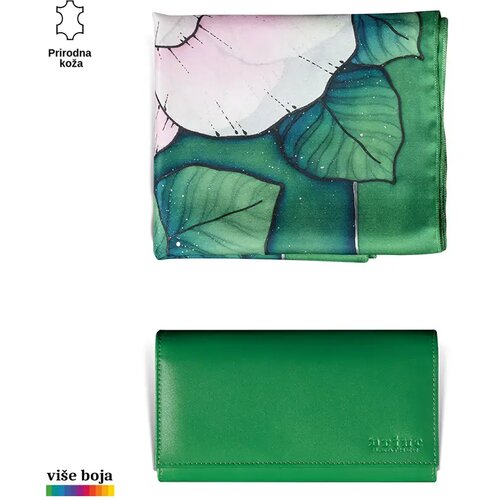 PRINC LEATHER Ženski poklon set e&scaron;arpa i novčanik, Zeleni Cene