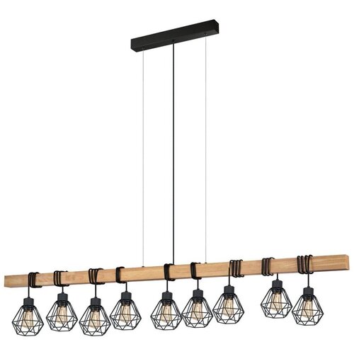 Eglo Townshend 5 viseća lampa 9xE27, 150 cm, drvo/crna žičana sjenila, 43134 Slike