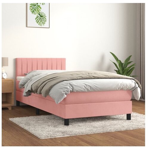 VidaXL Box spring krevet s madracem ružičasti 100x200 cm bar&amp;scaron;unasti Slike
