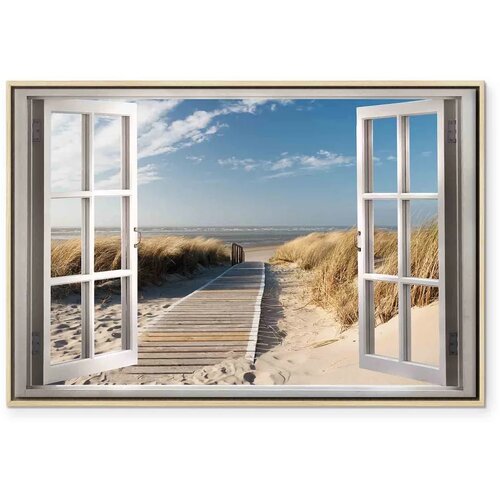  Slika - Window: View of the Beach 120x80 U prirodnom drvenom okviru Slike