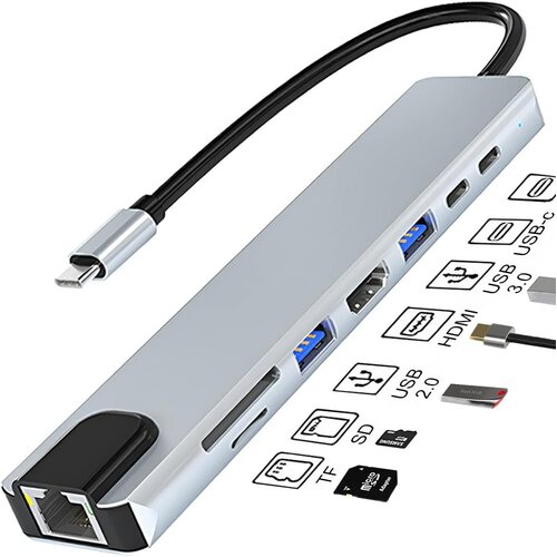  Multiport 8u1 USB-C 3.0 HUB Slike