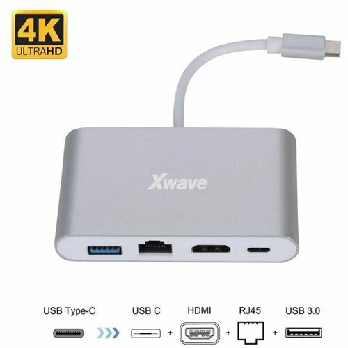 X Wave adapter 3.1 type c to HD video port + RJ45+ USB 3.0 port + Type C power delivery port ( Adapter USB 3.1 Tip C M - HDMI+USB 3.0+Tip C+ Cene