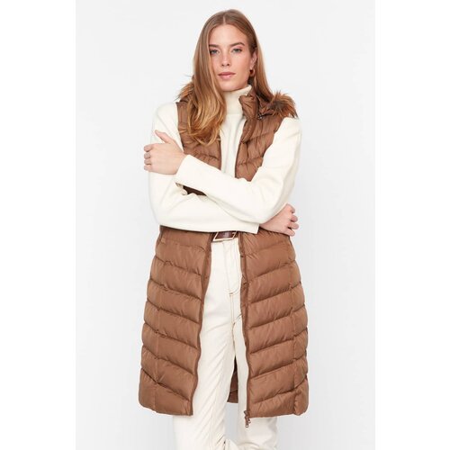 Trendyol Brown Collar Furry Quilted Lined Vest Slike