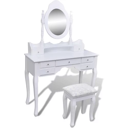  Toaletna miza z ogledalom in stolčkom 7 predalov bela