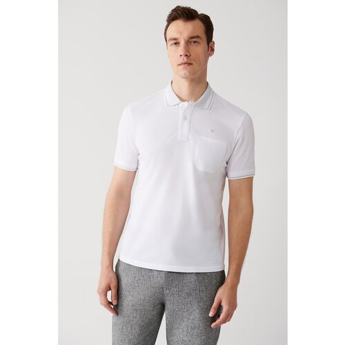 Avva men's white roll up collar pocket standard fit normal cut 2 buttons polo neck t-shirt Slike