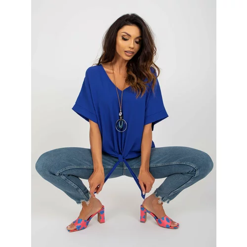 Fashion Hunters Cobalt blue casual blouse with short sleeves