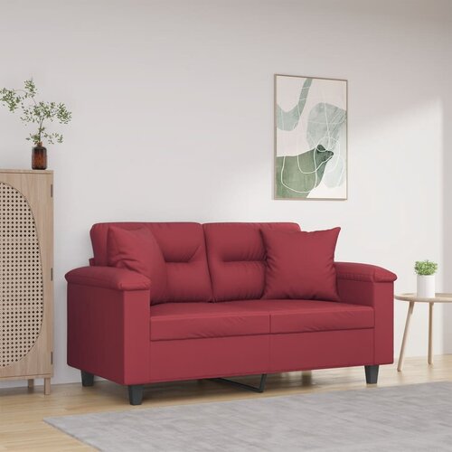vidaXL Kavč dvosed z okrasnimi blazinami vinsko rdeč 120 cm um. usnje Cene