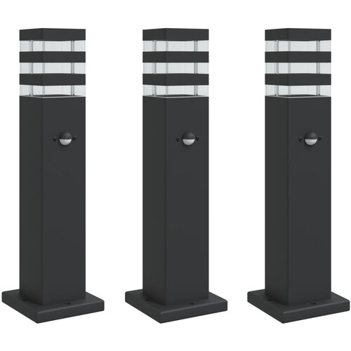  Vanjske podne svjetiljke s senzorima 3kom crne 50cm aluminijske Slike