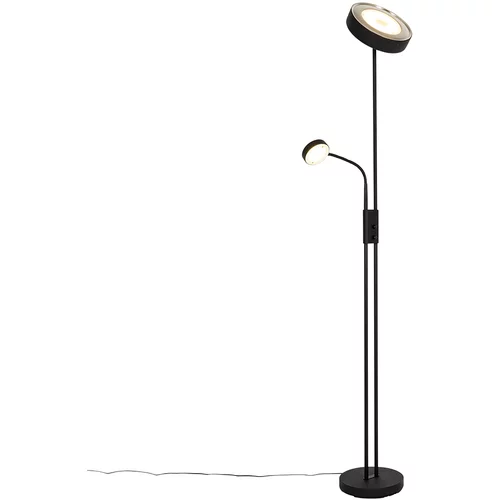QAZQA Črna stoječa svetilka z LED in zatemnitvijo z bralno svetilko - Kelso