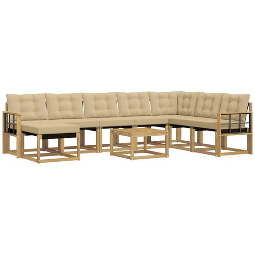 vidaXL Zunanja garnitura za sedenje z blazino 9 pcs Bela in bež, (5000282557) Cene