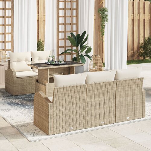 VidaXL 6-dijelni set vrtnih sofa s jastučićima Bež poli ratan Slike