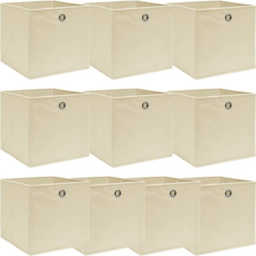 VidaXL Kutije za pohranu 10 kom krem 32 x 32 x 32 cm od tkanine Slike