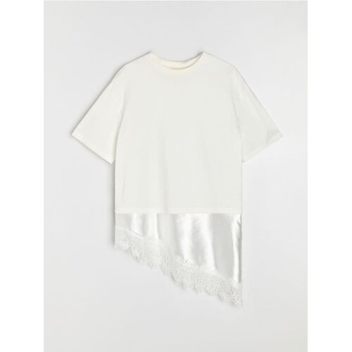 Sinsay Pamučna bluza s asimetričnim donjim rubom i dekorativnom čipkom Cijene