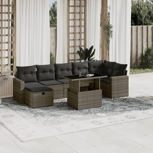 vidaXL 8-dijelni set vrtnih sofa od poliratana s jastucima sivi Cijene
