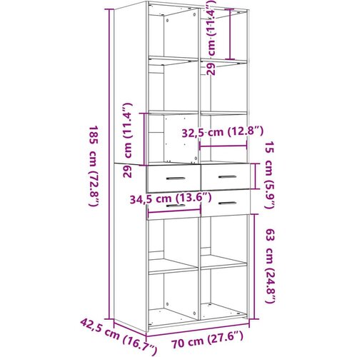 VidaXL Visoka komoda boja betona 70x42,5x185 cm od konstruiranog drva Slike