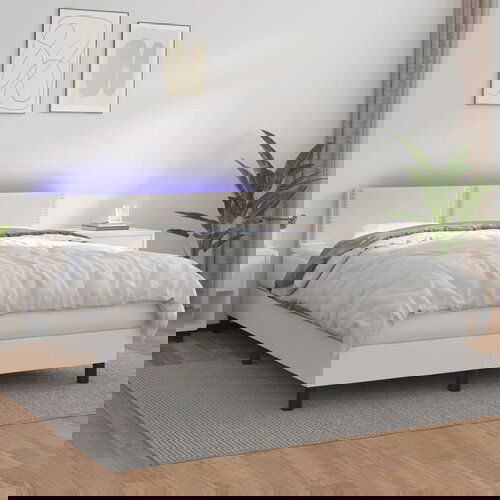 VidaXL Box spring postelja z vzmetnico LED bela 140x200cm umetno usnje Slike