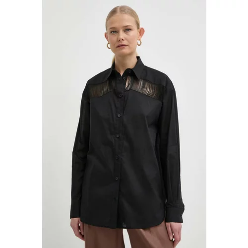 Pinko Pamučna košulja za žene, boja: crna, relaxed, s klasičnim ovratnikom, 103738 A1XN