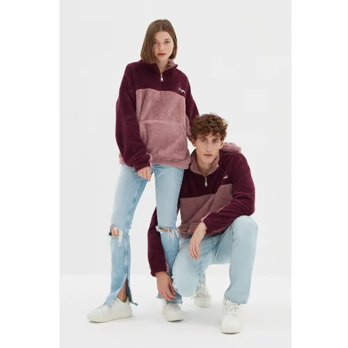 Trendyol Purple Unisex Oversize Fit Long Sleeve Stand Up Collar Paneled Sweatshirt
