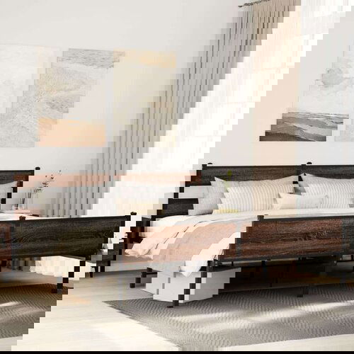 Metalni Kovinski posteljni okvir brez vzmetnice rjavi hrast 200x200 cm, (21610414) Slike